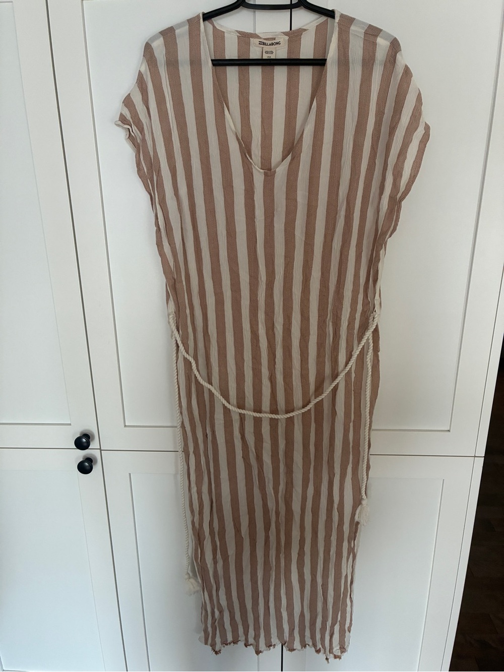 Billabong Beige and White Striped Swim Coverup